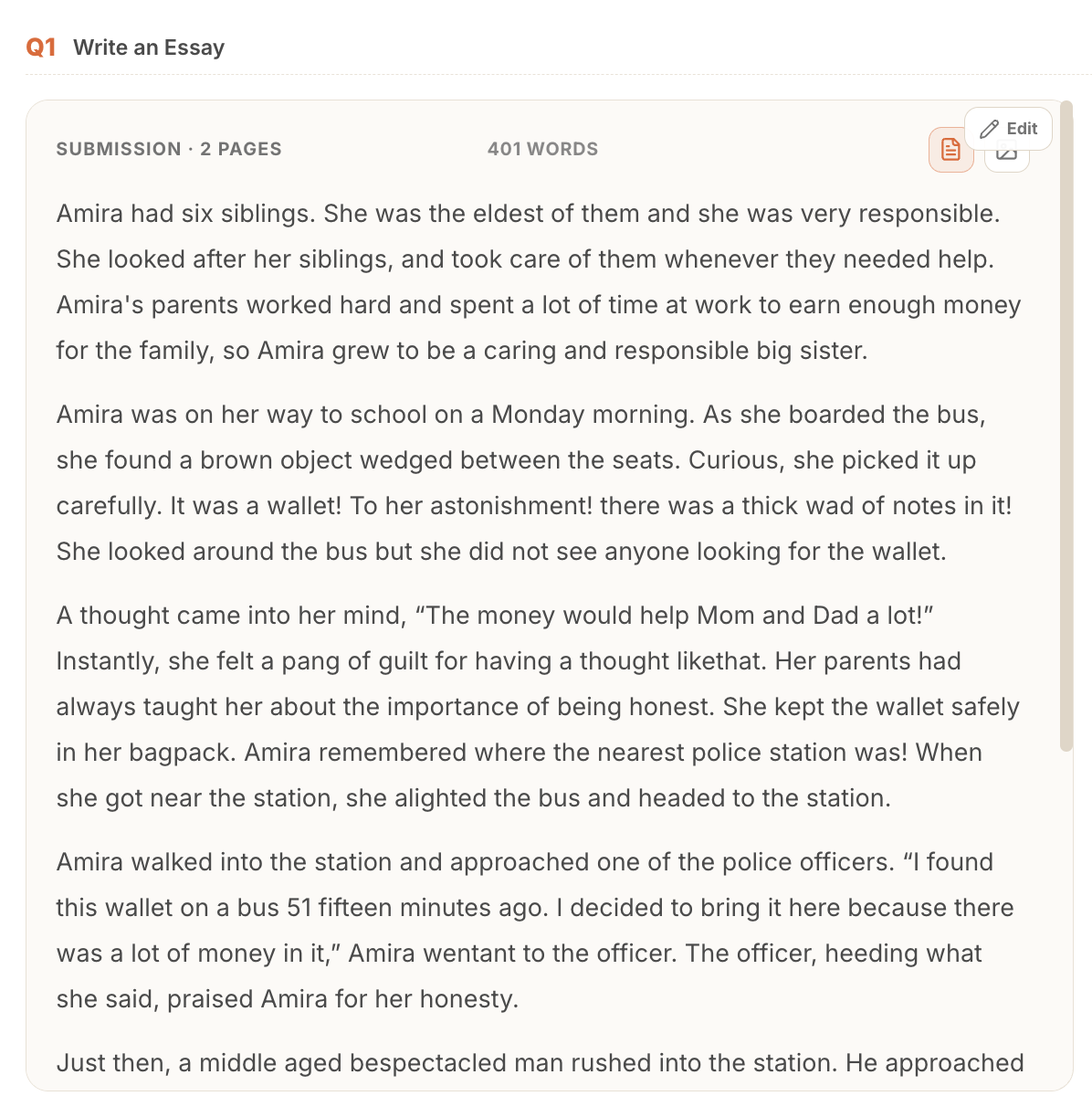 The same handwritten essay transcribed into typed text