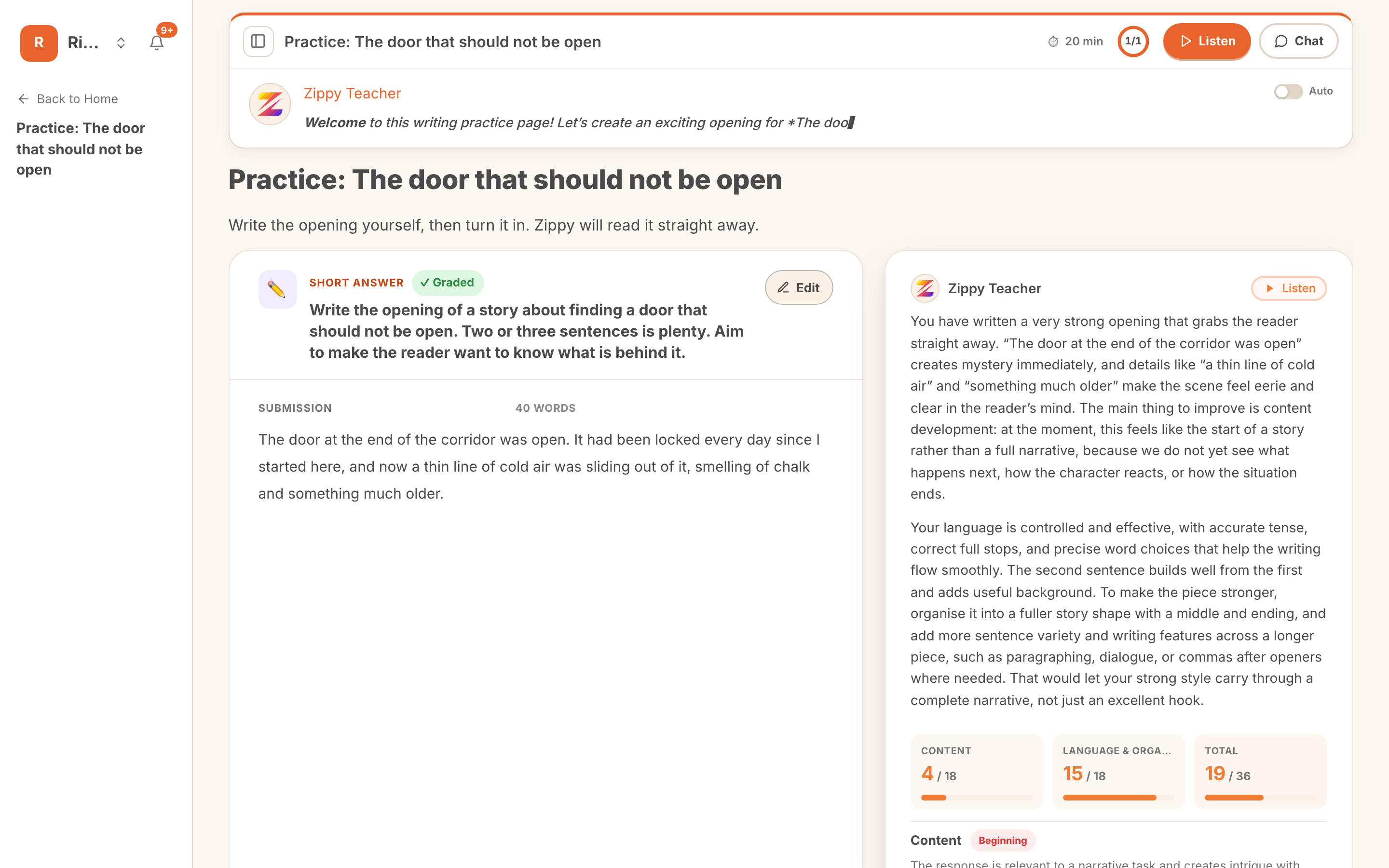 a student answering an activity