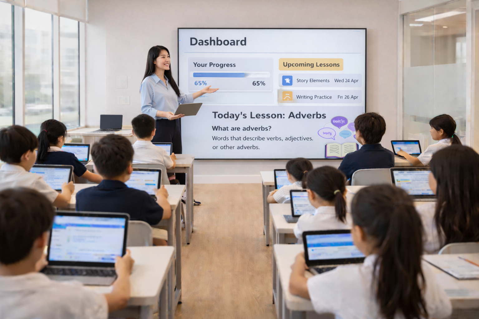 A tutor leading a class at an education centre