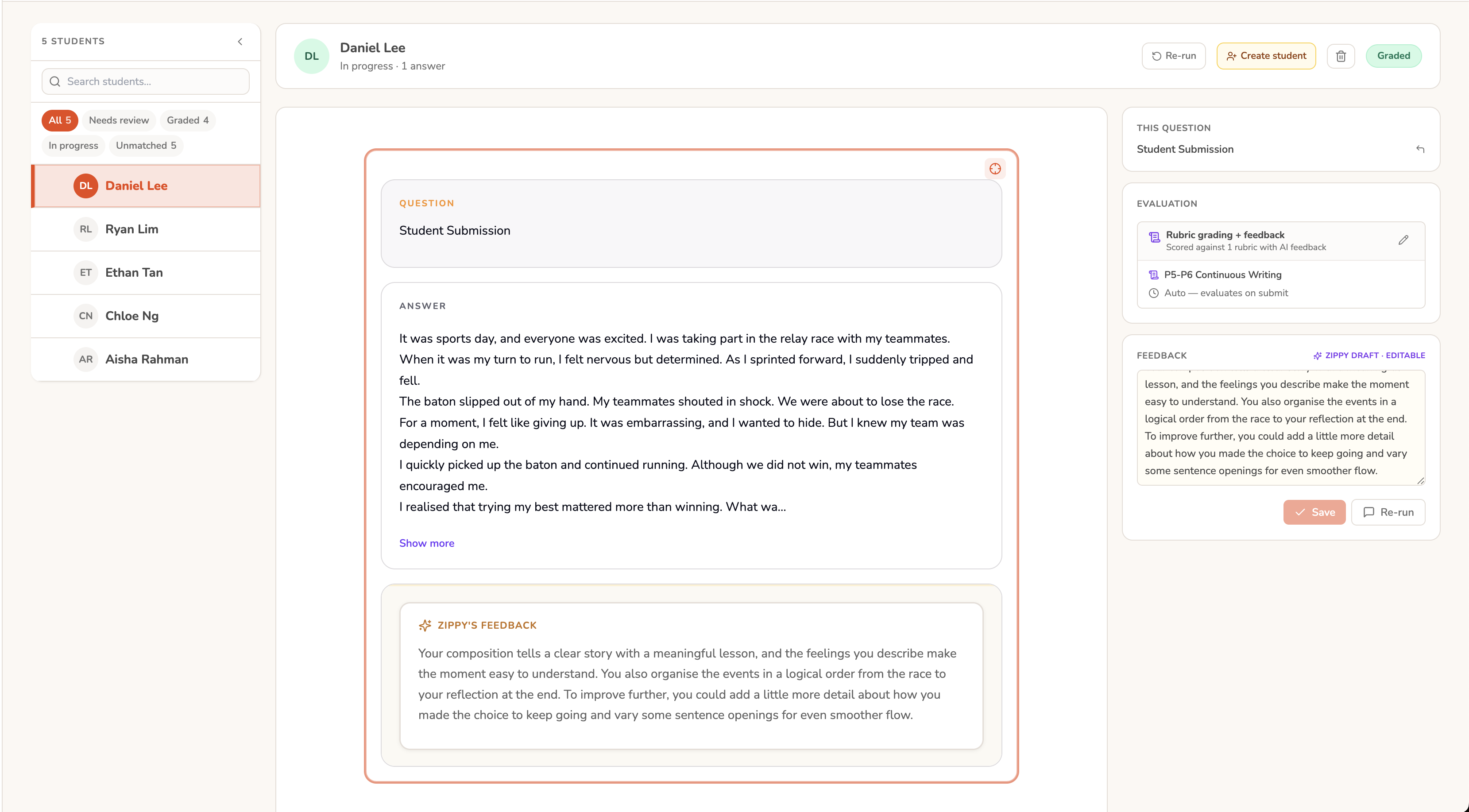 app.heyzippy.io / grade
