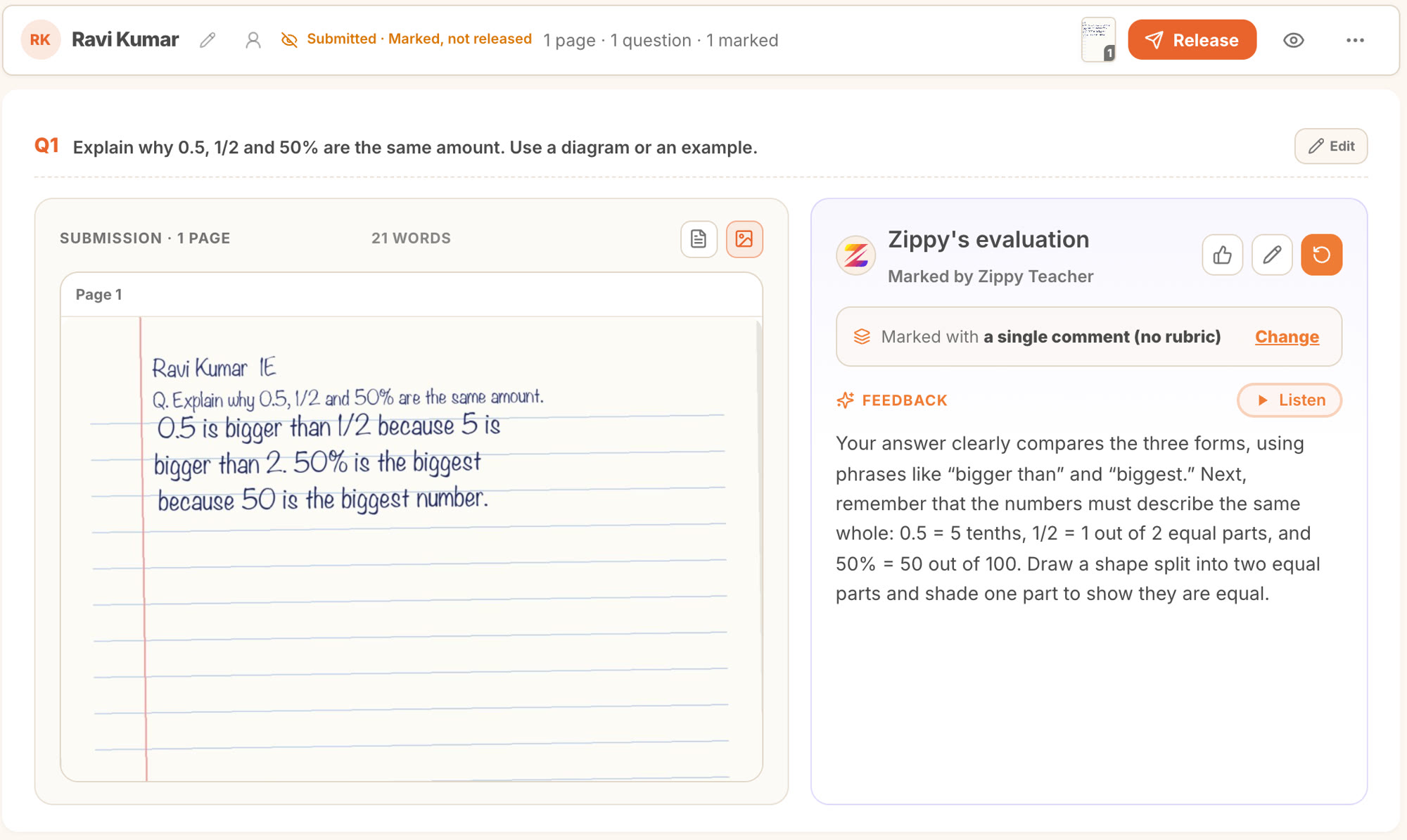 A wrong answer with a corrective next step